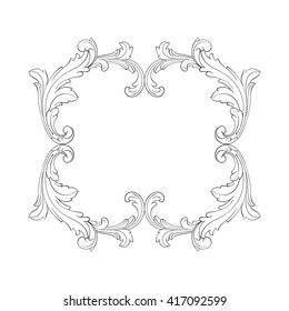 Vintage baroque frame scroll ornament engraving border floral retro pattern antique style acanthus foliage swirl decorative design element filigree calligraphy vector