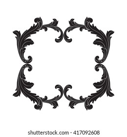 Vintage baroque frame scroll ornament engraving border floral retro pattern antique style acanthus foliage swirl decorative design element filigree calligraphy vector