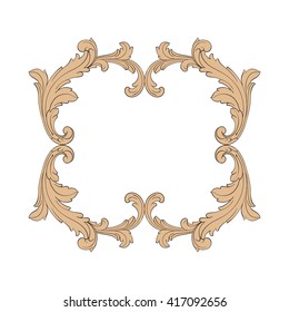 Vintage baroque frame scroll ornament engraving border floral retro pattern antique style acanthus foliage swirl decorative design element filigree calligraphy vector