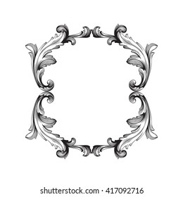 Vintage baroque frame scroll ornament engraving border floral retro pattern antique style acanthus foliage swirl decorative design element filigree calligraphy vector