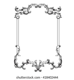 Vintage baroque frame scroll ornament engraving border floral retro pattern antique style acanthus foliage swirl decorative design element filigree calligraphy vector