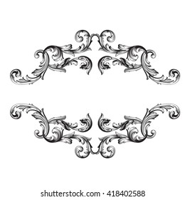 Vintage baroque frame scroll ornament engraving border floral retro pattern antique style acanthus foliage swirl decorative design element filigree calligraphy vector