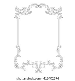 Vintage baroque frame scroll ornament engraving border floral retro pattern antique style acanthus foliage swirl decorative design element filigree calligraphy vector