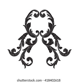 Vintage baroque frame scroll ornament engraving border floral retro pattern antique style acanthus foliage swirl decorative design element filigree calligraphy vector