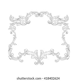 Vintage baroque frame scroll ornament engraving border floral retro pattern antique style acanthus foliage swirl decorative design element filigree calligraphy vector
