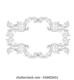 Vintage baroque frame scroll ornament engraving border floral retro pattern antique style acanthus foliage swirl decorative design element filigree calligraphy vector
