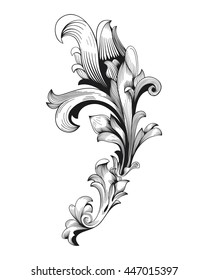 Vintage baroque frame scroll ornament engraving border floral retro pattern antique style acanthus foliage swirl decorative design element filigree calligraphy vector damask