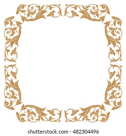 Vintage baroque frame scroll ornament engraving border floral retro pattern antique style acanthus foliage swirl decorative design element filigree calligraphy vector. Damask style