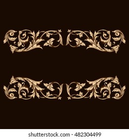 Vintage baroque frame scroll ornament engraving border floral retro pattern antique style acanthus foliage swirl decorative design element filigree calligraphy vector. Damask style