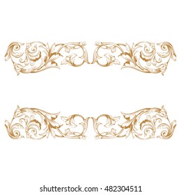 Vintage baroque frame scroll ornament engraving border floral retro pattern antique style acanthus foliage swirl decorative design element filigree calligraphy vector. Damask style