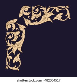 Vintage baroque frame scroll ornament engraving border floral retro pattern antique style acanthus foliage swirl decorative design element filigree calligraphy vector. Damask style
