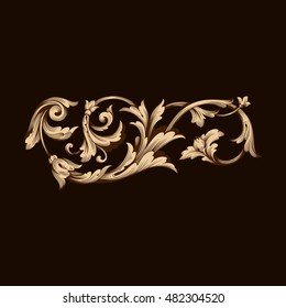 Vintage baroque frame scroll ornament engraving border floral retro pattern antique style acanthus foliage swirl decorative design element filigree calligraphy vector. Damask style