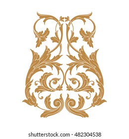 Vintage baroque frame scroll ornament engraving border floral retro pattern antique style acanthus foliage swirl decorative design element filigree calligraphy vector. Damask style
