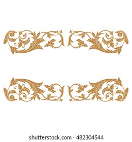 Vintage baroque frame scroll ornament engraving border floral retro pattern antique style acanthus foliage swirl decorative design element filigree calligraphy vector. Damask style
