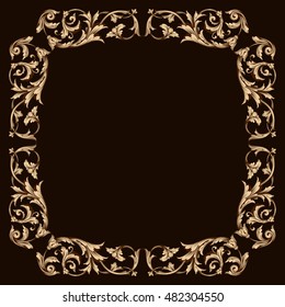 Vintage baroque frame scroll ornament engraving border floral retro pattern antique style acanthus foliage swirl decorative design element filigree calligraphy vector. Damask style