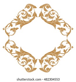 Vintage baroque frame scroll ornament engraving border floral retro pattern antique style acanthus foliage swirl decorative design element filigree calligraphy vector. Damask style