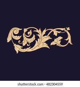 Vintage baroque frame scroll ornament engraving border floral retro pattern antique style acanthus foliage swirl decorative design element filigree calligraphy vector. Damask style