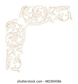 Vintage baroque frame scroll ornament engraving border floral retro pattern antique style acanthus foliage swirl decorative design element filigree calligraphy vector. Damask style