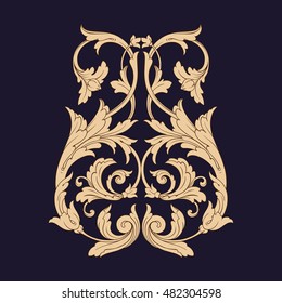 Vintage baroque frame scroll ornament engraving border floral retro pattern antique style acanthus foliage swirl decorative design element filigree calligraphy vector. Damask style. Wedding decor.