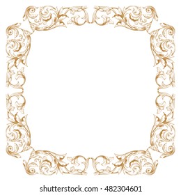 Vintage baroque frame scroll ornament engraving border floral retro pattern antique style acanthus foliage swirl decorative design element filigree calligraphy vector. Damask style Border frame vector