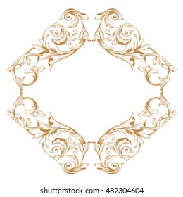 Vintage baroque frame scroll ornament engraving border floral retro pattern antique style acanthus foliage swirl decorative design element filigree calligraphy vector. Damask style