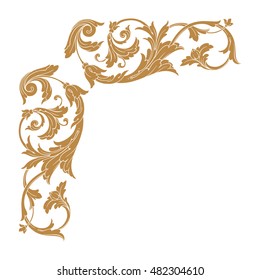 Vintage baroque frame scroll ornament engraving border floral retro pattern antique style acanthus foliage swirl decorative design element filigree calligraphy vector. Damask style
