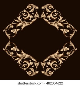 Vintage baroque frame scroll ornament engraving border floral retro pattern antique style acanthus foliage swirl decorative design element filigree calligraphy vector. Damask style