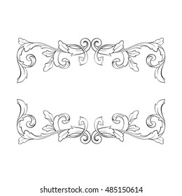 Vintage baroque frame scroll ornament engraving border floral retro pattern antique style acanthus foliage swirl decorative design element filigree calligraphy vector | damask - stock vector. Wedding.