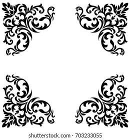 Vintage baroque frame scroll ornament engraving border floral retro pattern antique style acanthus foliage swirl decorative design element filigree calligraphy wedding - vector.