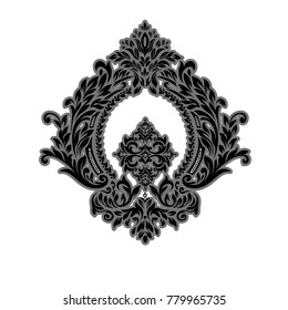 Vintage baroque frame scroll ornament engraving border floral retro pattern antique style acanthus foliage swirl decorative design element filigree calligraphy.