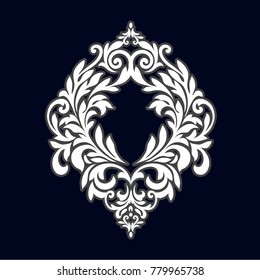 Vintage baroque frame scroll ornament engraving border floral retro pattern antique style acanthus foliage swirl decorative design element filigree calligraphy.