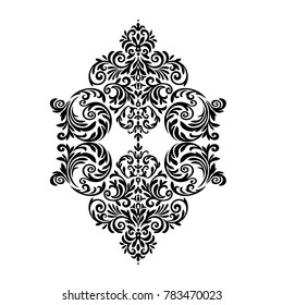 Vintage baroque frame scroll ornament engraving border floral retro pattern antique style acanthus foliage swirl decorative design element filigree calligraphy .Vector.