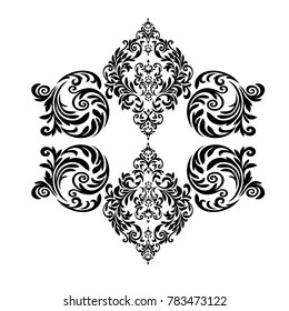 Vintage baroque frame scroll ornament engraving border floral retro pattern antique style acanthus foliage swirl decorative design element filigree calligraphy.
