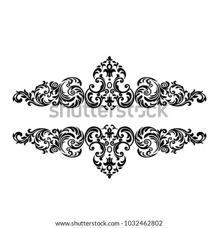 Vintage baroque frame scroll ornament engraving border floral retro pattern antique style acanthus foliage swirl decorative design element filigree calligraphy.