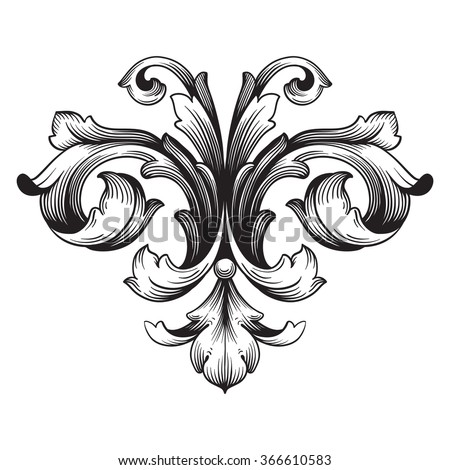 Vintage baroque frame scroll ornament engraving border floral retro pattern antique style acanthus foliage swirl decorative design element filigree calligraphy vector. Damask style