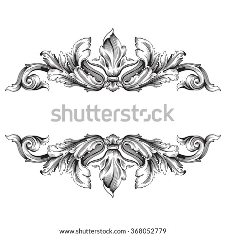 Vintage baroque frame scroll ornament engraving border floral retro pattern antique style acanthus foliage swirl decorative design element filigree vector | damask - stock vector