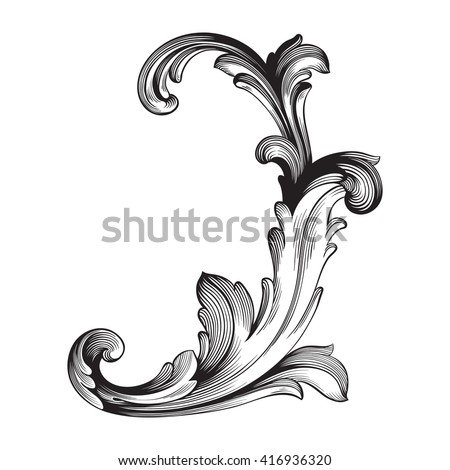 Vintage baroque frame scroll ornament engraving border floral retro pattern antique style acanthus foliage swirl decorative design element filigree calligraphy vector