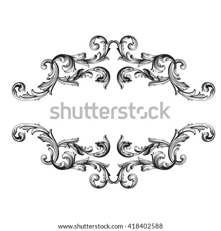Vintage baroque frame scroll ornament engraving border floral retro pattern antique style acanthus foliage swirl decorative design element filigree calligraphy vector