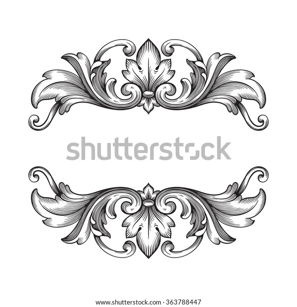 Vintage baroque frame scroll\
ornament engraving border floral retro pattern antique style\
acanthus foliage swirl decorative design element filigree\
calligraphy vector