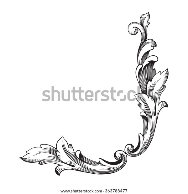 Vintage baroque frame scroll
ornament engraving border floral retro pattern antique style
acanthus foliage swirl decorative design element filigree
calligraphy vector
