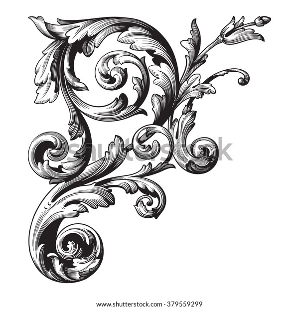 Vintage Baroque Frame Scroll Ornament Engraving Stock Vector (Royalty ...