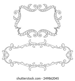 Vintage baroque frame set leaf scroll floral ornament engraving border retro pattern antique style swirl decorative design element black and white filigree vector