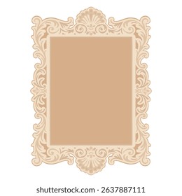 Vintage baroque frame with shell and scrolls, rectangular ornate vector for laser cutting, decorative wedding or signage border