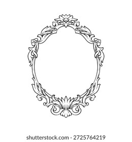 Ilustración vectorial de marco barroco vintage con dibujo de línea de arte