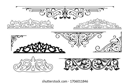Vintage baroque frame vector set. Decorative ornament element. Elegant victorian borders for greeting cards and wedding invitations.