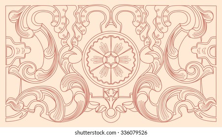 Vintage baroque geometry floral ornament. Engraving drawing of retro antique style. Decorative design elements and vector background.