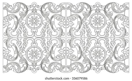 Vintage baroque geometry floral ornament. Engraving drawing of retro antique style. Decorative design elements and vector background.