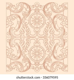 Vintage baroque geometry floral ornament. Engraving drawing of retro antique style. Decorative design elements and vector background.