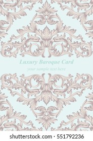 Vintage Baroque Invitation card Imperial style. Vector decor background. Luxury Delicate Classic ornament. Royal Victorian floral for birthday, wedding, textile print, wallpaper, wrapping