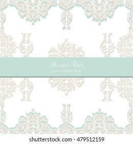 Vintage Baroque Invitation Card with ornamented floral pattern. Vector Retro Antique style Acanthus foliage. Decorative Luxury banner